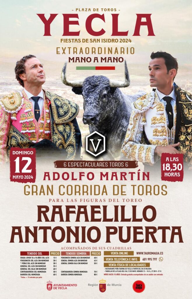 Domingo 12 de mayo a las 18:30 horas. Gran corrida de toros con Rafaelillo y Antonio Puerta.