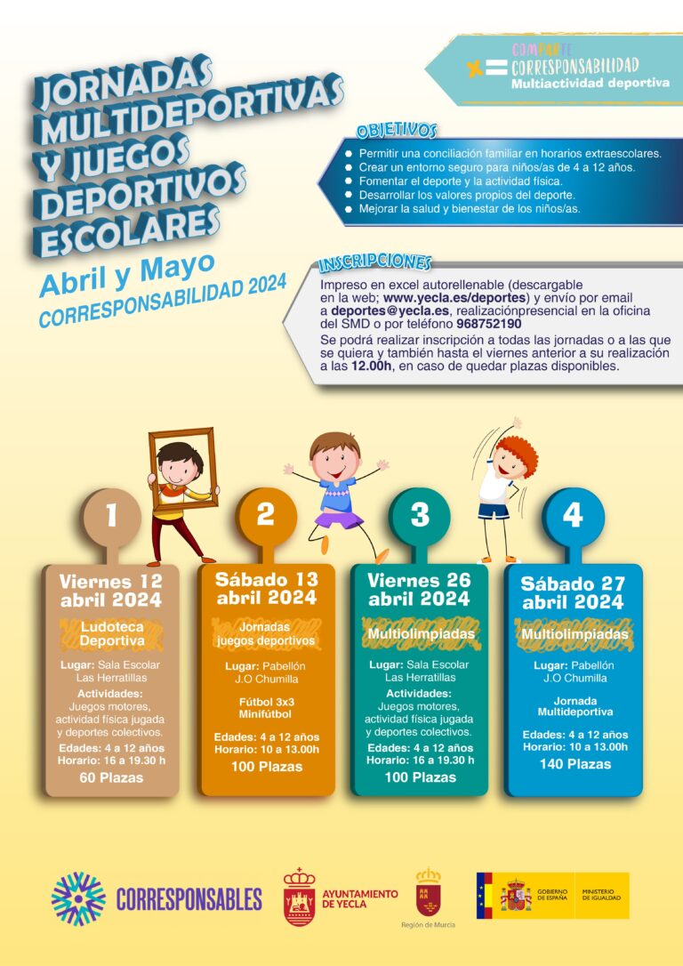 Cartel anunciador de las Jornadas Multideportivas - Corresponsabilidad Abril y Mayo 2024